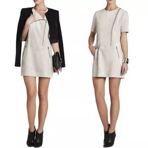 BCBGMaxAzria Faux Suede Heather Zip Shift Mini Dress in Dust Women’s Sz XS NWT
